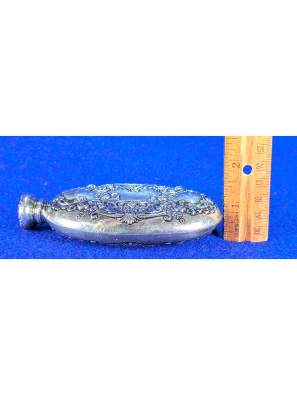 Antique Sterling Silver Repousse Perfume Scent Flask Floral Victorian Revival - Picture 10 of 11